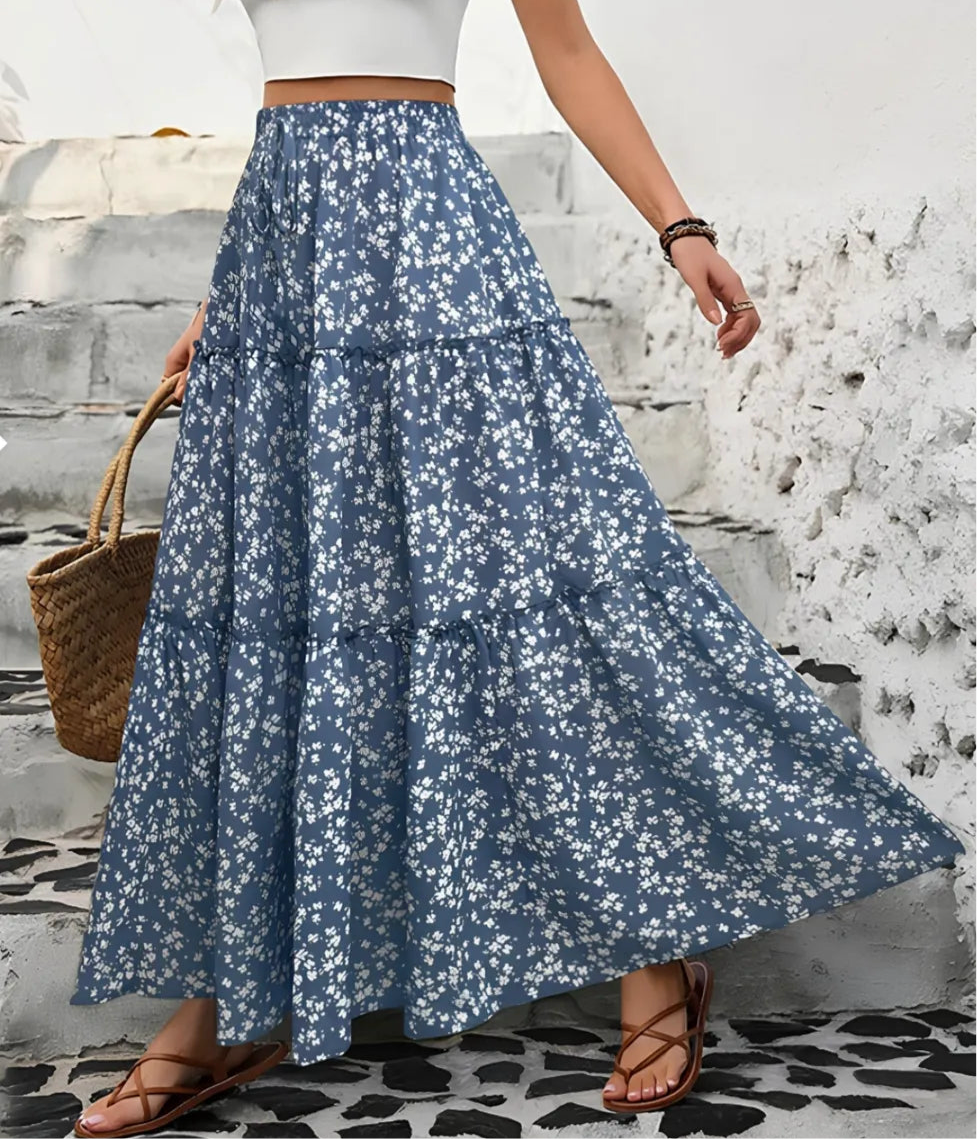 Tiered Floral Maxi Skirt