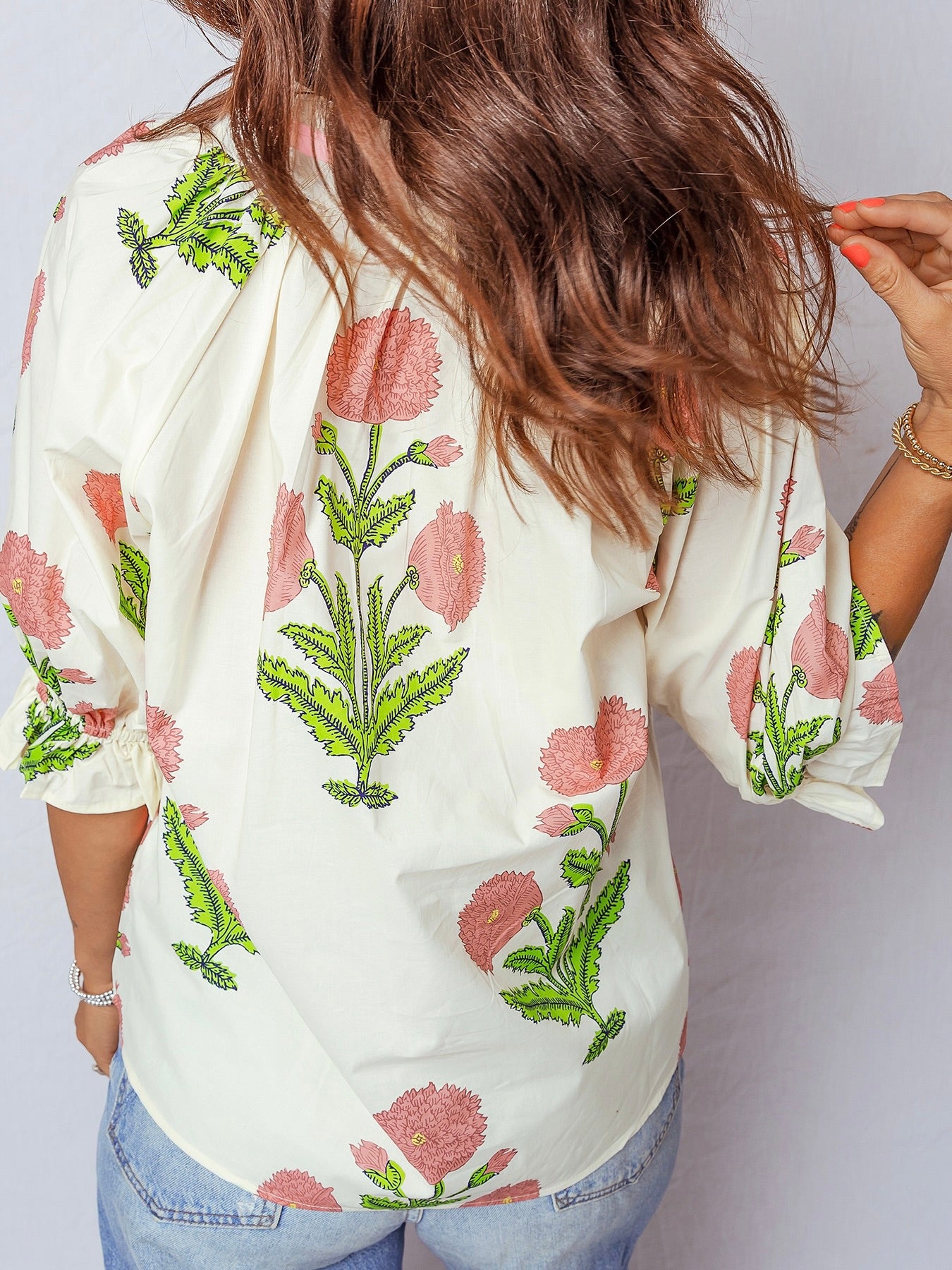 Casual Flower Print 3/4 Sleeve Blouse