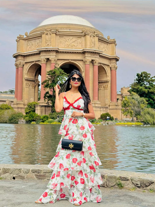 Lace Layered Ruffle Maxi Cami Dress