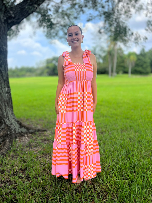 Color Block Tie Shoulder Dress