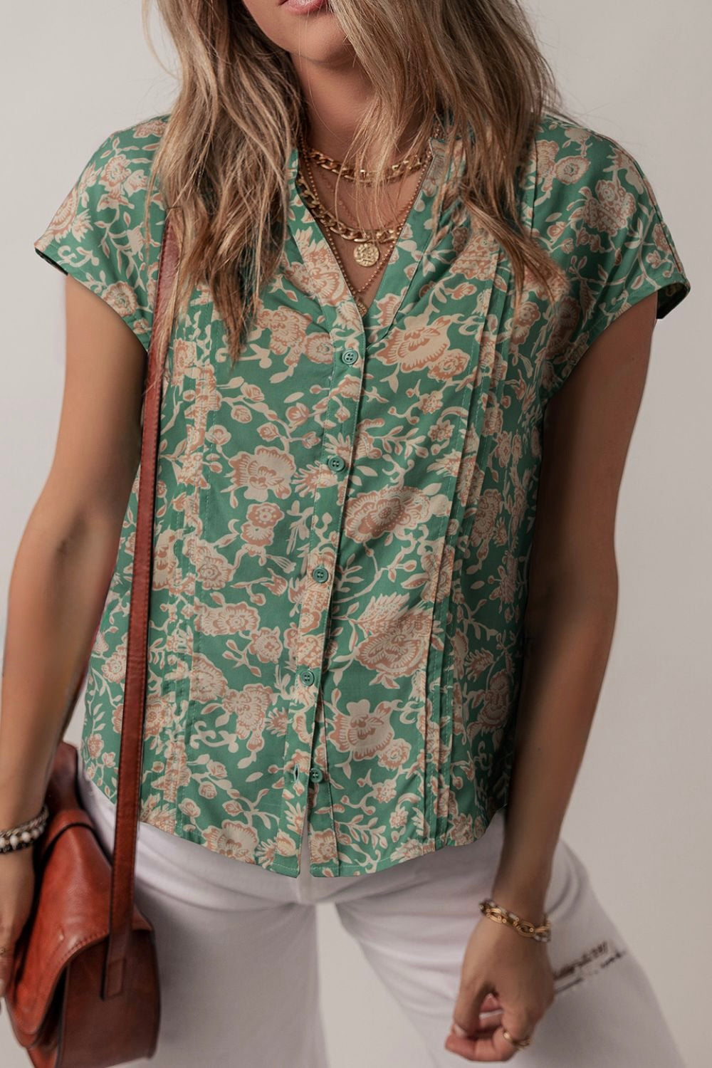 Buttoned Short Sleeve Blouse