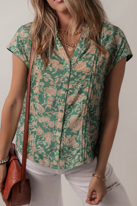 Buttoned Short Sleeve Blouse