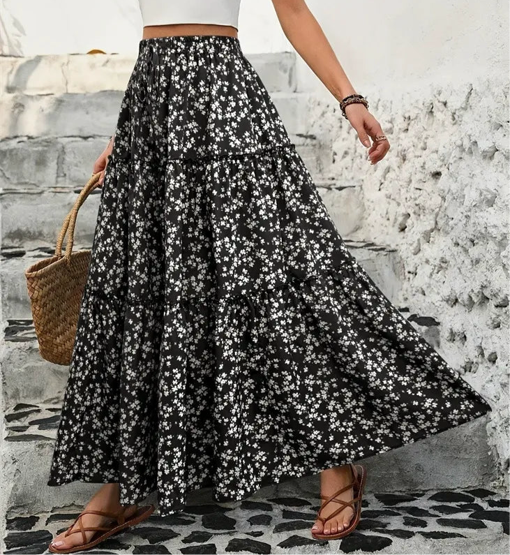 Tiered Floral Maxi Skirt
